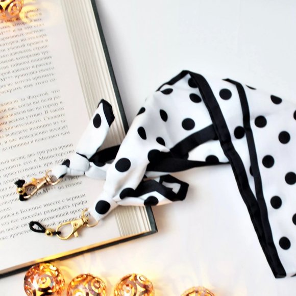 [New] Bohemian Colorful Retro Scarf Glasses Mask Chain Polka Dots or Heart Love - Picture 11 of 11